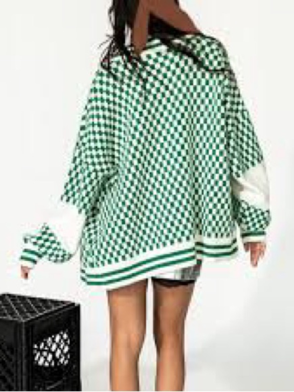 Dressed in LALA Green and White Checker Knit Cardigan - Picture 6 of 7
